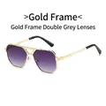 Quadratische Pilotenbrille mit goldenem Metallrahmen und lila-grau verlaufenden Gläsern - Goldrahmen Verlaufs-Graue Gläser