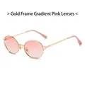 Retro round sunglasses with slim gold metal frame and gradient pink lenses - Gold Frame Gradient Pink Lens