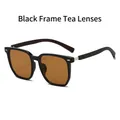 Classic square sunglasses featuring a sleek black frame and gradient tea brown lenses - Black Frame Tea Lens