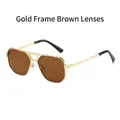 Classic aviator sunglasses with a stylish gold metal frame and brown gradient lenses - Gold Frame Tea Lens