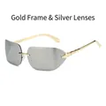 Frameless rimless sunglasses with gold snake-shaped metal temples and silver mercury lenses - Gold Frame Silver Mirror Lens