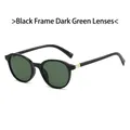 Gafas de sol redondas retro con montura negra, lentes verde oscuro y detalles dorados - Montura Negra Lentes Verde Oscuro
