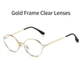 Retro round gold metal glasses frame with clear lenses and black temple tips - Gold Frame White Lens