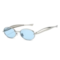 Oval silver metal sunglasses with light blue lenses and y2k futuristic streamlined design - Silver Frame Blue Lens