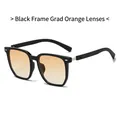 Matte black sunglasses with orange gradient lenses and metallic hinge detail - Black Frame Gradient Orange Lens