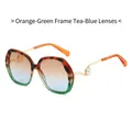 Oversized sunglasses with orange tortoiseshell and green frames plus pearl temple detail - Orange Green Frame Tea-Blue Lenses