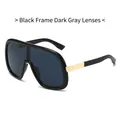 Fashionable oversized black frame sunglasses with dark grey lenses and gold metal accents - Black Frame Black Grey Lens