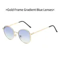 Lunettes de soleil rondes avec monture en métal doré et verres dégradés bleu-jaune - Monture Or Verre Dégradé Bleu