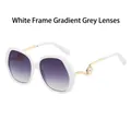 White oversized square sunglasses with gradient grey lenses and pearl metal temples - White Frame Gradient Grey Lens