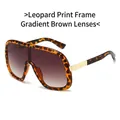 Fashionable leopard frame oversized sunglasses with gradient coffee lenses and gold accents - Leopard Frame Gradient Coffee Lens