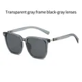 Modern square sunglasses with translucent grey frames and dark grey lenses for UV protection - Transparent Grey Frame Grey Lens