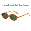 Retro oval sunglasses with translucent orange frame and dark green lenses - Orange Frame Dark Green Lens