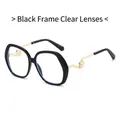 Oversized black frame glasses with clear lenses and pearl-studded gold metal temples - Black Frame Clear Lenses