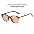 Lunettes de soleil rondes vintage avec monture thé transparente et verres champagne chic - Monture Thé Transparente Verres Champagne