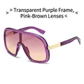 Oversized translucent purple frame sunglasses with pink brown gradient lenses - Transparent Purple Frame Pink Tea Lens