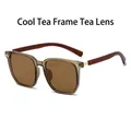 Fashion sunglasses with transparent tea frame, tea lenses, and wood-textured temples - Cold Tea Frame Tea Lenses