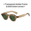 Vintage round frame sunglasses in translucent tea color with dark green lenses - Transparent Tea Frame Dark Green Lens
