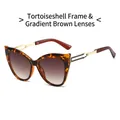 Lunettes de soleil œil de chat avec monture écaille, verres dégradés marron et branches métal - Monture Léopard Verres Dégradés Thé