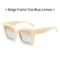 Vintage Katzenaugen-Sonnenbrille mit cremeweißem Rahmen und blau-braunem Verlauf - Beigefarbener Rahmen Braun Blaue Linsen