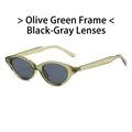 Lunettes de soleil œil-de-chat ovales avec monture vert olive et verres gris noir - Monture Vert Olive Verres Gris Noir