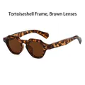 Retro round tortoise frame sunglasses with brown lenses and metal rivet details - Tortoiseshell Frame Tea Lens