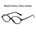 Retro oval black frame sunglasses with clear lenses and polished finish - Black Frame Clear Lenses