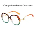 Oversized gradient orange and green sunglasses with pearl-encrusted gold metal temples - Orange Green Frame Clear Lenses