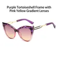 Lunettes œil de chat avec monture écaille violette et verres dégradés rose et jaune - Monture Écaille Violette Verre Rose Jaune