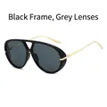Gafas de sol aviador con montura negra, lentes grises y patillas de metal oro - Montura Negra Lentes Gris Negro