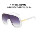 White frame shield sunglasses with gradient grey lenses and gold metal temples - White Frame Gradient Grey Lens