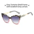 Lunettes œil de chat monture écaille grise avec verres dégradés et branches en métal doré - Monture Écaille Grise Verre Dégradé Thé