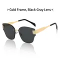 Randloze gouden zonnebril met donkergrijze glazen en minimalistische pootjes - Gouden Frame Zwart Grijs
