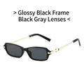 Lunettes de soleil rectangulaires rétro monture noire, branches dorées et verres gris - Monture Noir Brillant Verre Gris