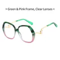 Chic green and pink gradient sunglasses with gold metal temples and pearl details - Green Pink Gradient Frame White Lens