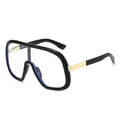 Fashionable oversized flat top sunglasses with black frame and gold metal temples - Black Frame