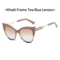 Lunettes de soleil œil de chat, monture kaki, verres dégradés marron-bleu et branches or - Monture Kaki Dégradé Thé Bleu