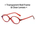 Retro small oval sunglasses with transparent red frames and clear flat lenses - Translucent Red Frame Clear Lens