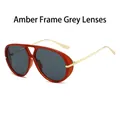 Gafas de sol de aviador con montura color té, lentes gris oscuro y patillas doradas - Montura Marrón Lentes Grises