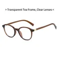 Lunettes de soleil rétro rondes avec monture thé translucide et verres transparents - Monture Thé Translucide Verres Transparents