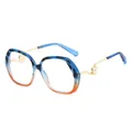 Oversized sunglasses with blue-orange gradient frames and pearl metal temple detail - Blue Orange Frame Clear Lenses