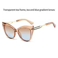 Lunettes de soleil œil de chat monture thé transparent et verres dégradés thé-bleu - Monture Thé Translucide Verres Thé-Bleu