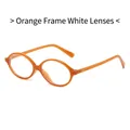 Retro oval sunglasses with orange frames and clear lenses for a trendy nerd look - Orange Frame Clear Lens
