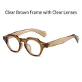 Retro thick tea-colored round frame sunglasses with transparent lenses for men and women - Translucent Tea Frame Clear Lens