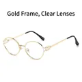 Fashionable round metal sunglasses with gold frame and clear lenses for women - Gold Frame White Lens