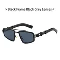 Lunettes de soleil rétro de luxe avec monture noire et verres gris style punk - Monture Noire Verres Noir Gris