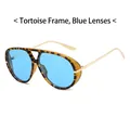 Gafas de sol de aviador de carey con lentes azules y patillas de metal dorado - Marco Carey Lentes Azules
