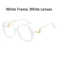 Oversized white frame sunglasses with gold temples and pearl accents on the sides - White Frame White Lens