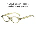 Lunettes ovales rétro avec monture vert olive translucide et verres anti-lumière bleue - Monture Vert Olive Verres Blancs