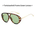 Retro aviator sunglasses featuring tortoise shell frames, green lenses, and gold metal temples - Tortoise Frame Green Lens