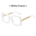 Chic white square frame sunglasses featuring vintage gold metal chain temples - White Frame Clear Lens